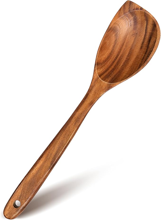 Wooden Spoons for Cooking, Natural Premium Teak Wood Corner Spoon, Good Grip by Unknown