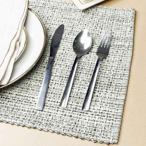 Chardin Home Cotton Placemats Set of 4, 13x19 Inch, Neutral Green