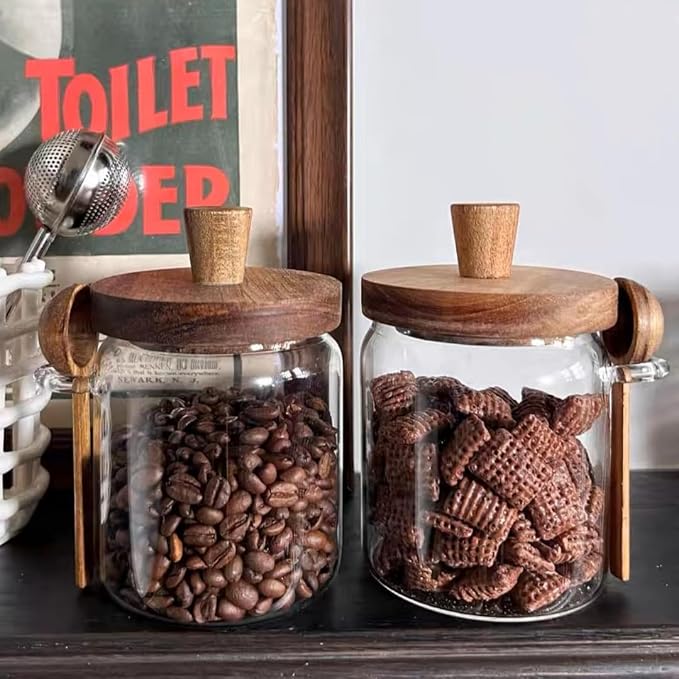 ANSQU Glass Jar with Wooden Lid & Spoon, 13.5oz Food Storage Containers Coffee - Image 6