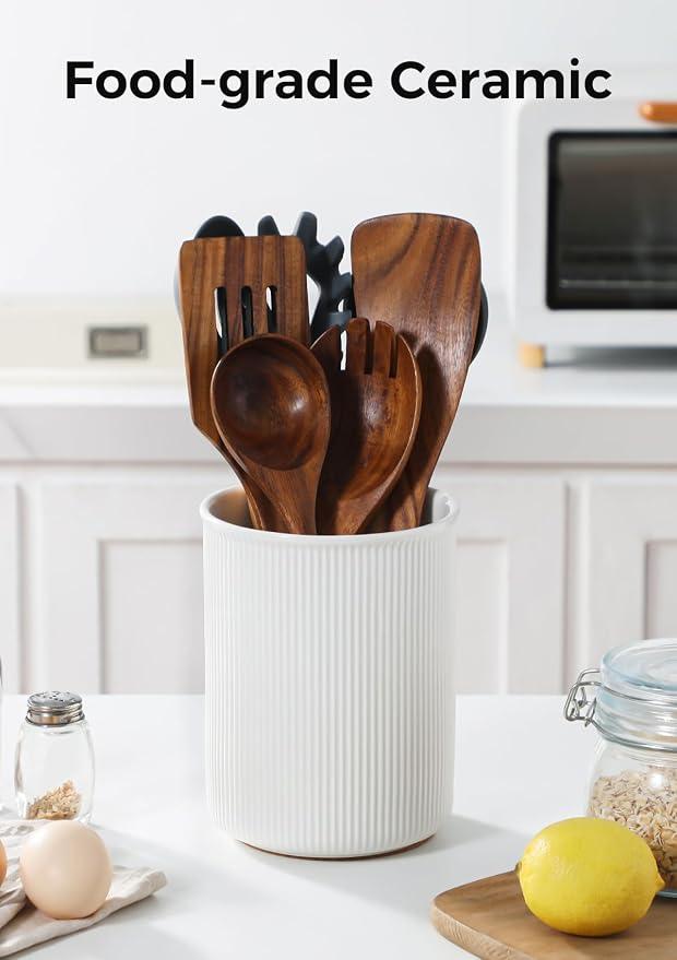 LoeJan 6.7" Utensil Holder, Ceramic Kitchen Utensil Holder - Image 4
