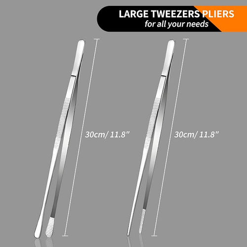 12-Inch Stainless Steel Kitchen Tongs Set, Straight & Round Edge Cooking - Image 2