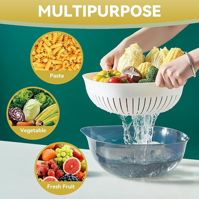 Colander Bowl Set of 2, Nesting Large Capacity Plastic Food Strainer - Image 4