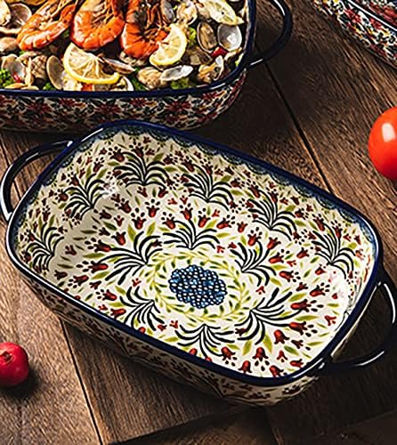 Vintage Style Tulip Flower Pattern Ceramic Bakeware Casserole Dish