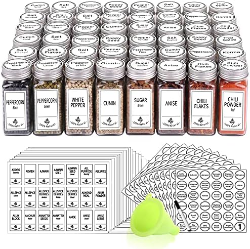 SWOMMOLY 48 Pcs 4 oz Glass Spice Jars with Shaker Lids and 806 White