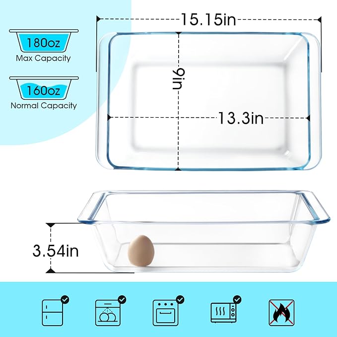 NUTRIUPS 5.7QT Rectangular Deep Glass Baking Dish, Large Glass Baking Pan - Image 2