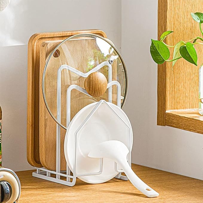 SUNFICON 2 Pack White Cutting Board Holder Rack Pot Pan Lids Holder Chopping - Image 2