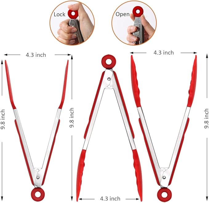 9 Inch Small Kitchen Tongs Set of 3, Silicone Cooking Tongs - Image 2