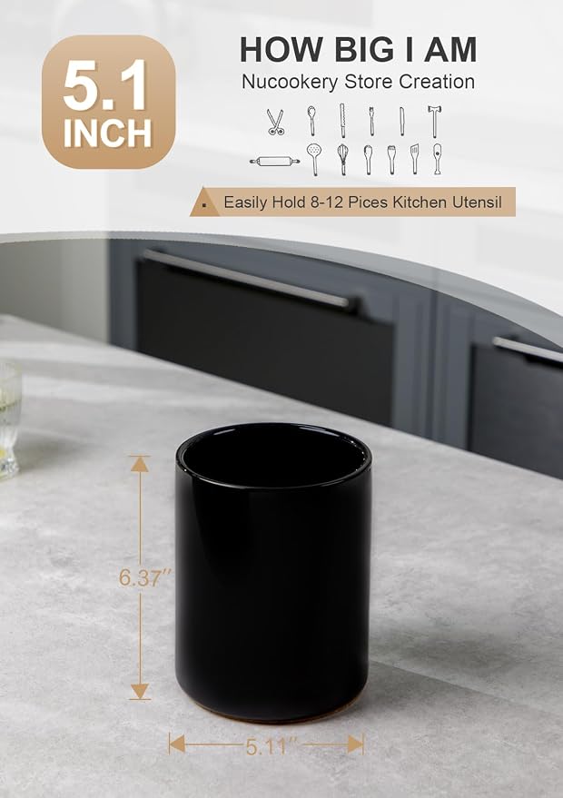 Nucookery Utensil Holder, 6.4" Ceramic Kitchen Utensil Holder - Image 2