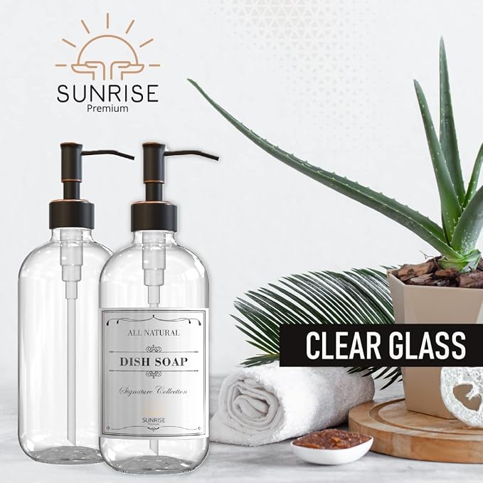 Sunrise Premium 2 Pack Clear Glass Soap Dispenser 16 OZ - Image 3