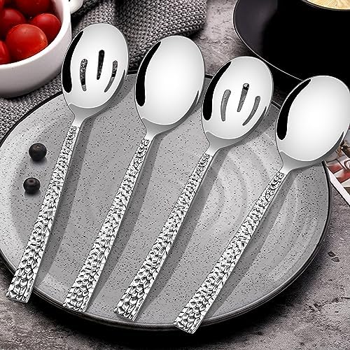 E-far Hammered Serving Spoons, 4-Piece Stainless Steel Serving
