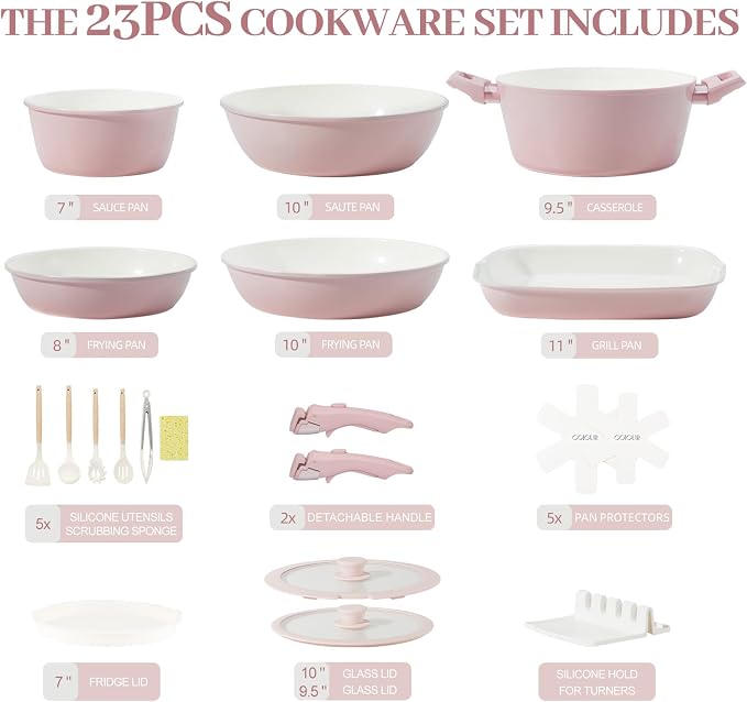 23Pcs Ceramic Cookware Set Non Stick Pots and Pans Set Non Toxic - Image 2