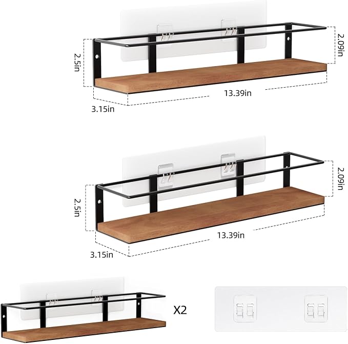Spice Rack Self-Adhesive or drilling, Rustic Style Hanging Spice Rack, Spice - Image 2