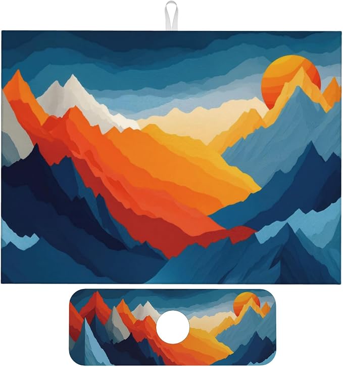 Colorful Mountains Sunset Dish Drying Mat by Unknown