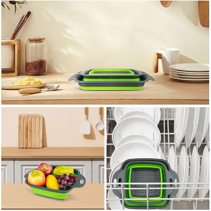 AUAUY 2 PCS Collapsible Colander Set, Square Silicone Folding Colander - Image 8