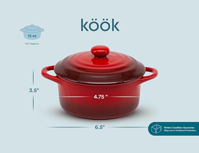 Kook Ceramic Mini Cocotte Set, Small Casserole Dishes - Image 8