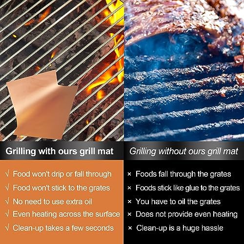 UBeesize 6-Pack Copper Grill Mats, Non-Stick Reusable BBQ Grilling Mat