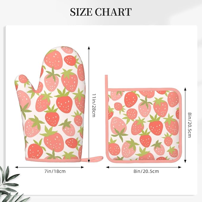 Strawberry Silicone Oven Mitts Pan Mats Set of 2, Heat Resistant Gloves - Image 3