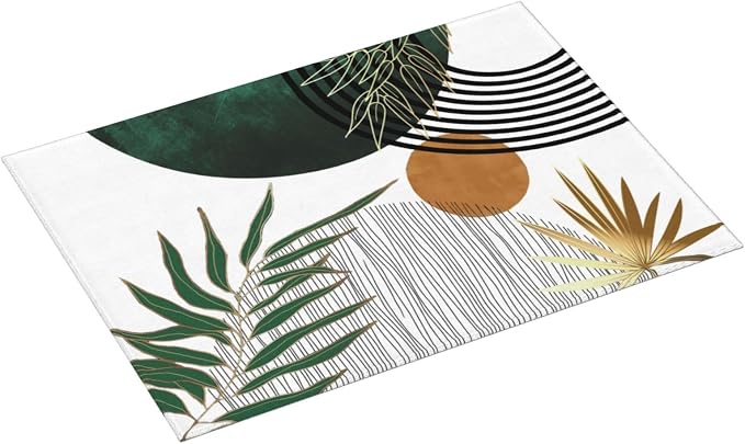Mid Century Dish Drying Mat 18x24 Inch Boho Green Gold Tropical Leaf Sunset - Image 5