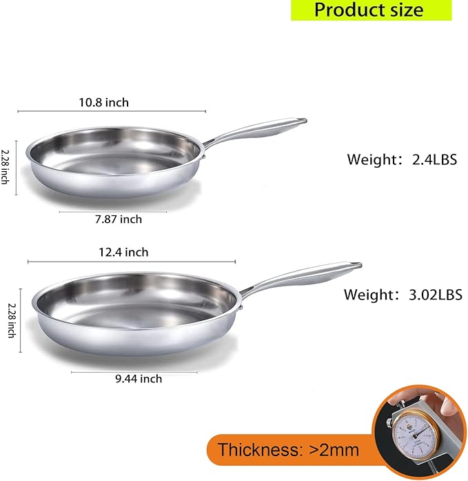 DELARLO Tri-Ply Stainless Steel Pan, 18/10 Frying Pan, Oven Safe Up to 600°F - Image 3