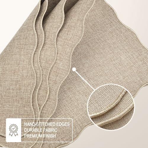 AHHFSMEI Faux Linen Placemats Set of 6 Scalloped Washable Heat