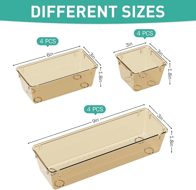 WOWBOX 9 Pack Clear Drawer Organizer Set, Acrylic Drawer Storage Trays - Image 2