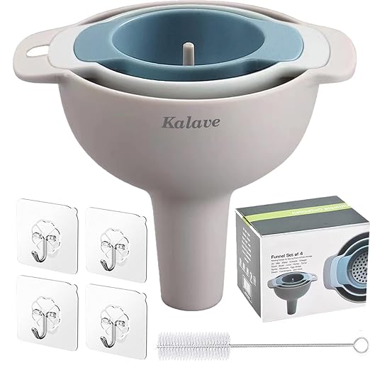 Set of 4 Funnels for Filling Bottles, BPA-Free Food Grade Kitchen Funnels by Kalave