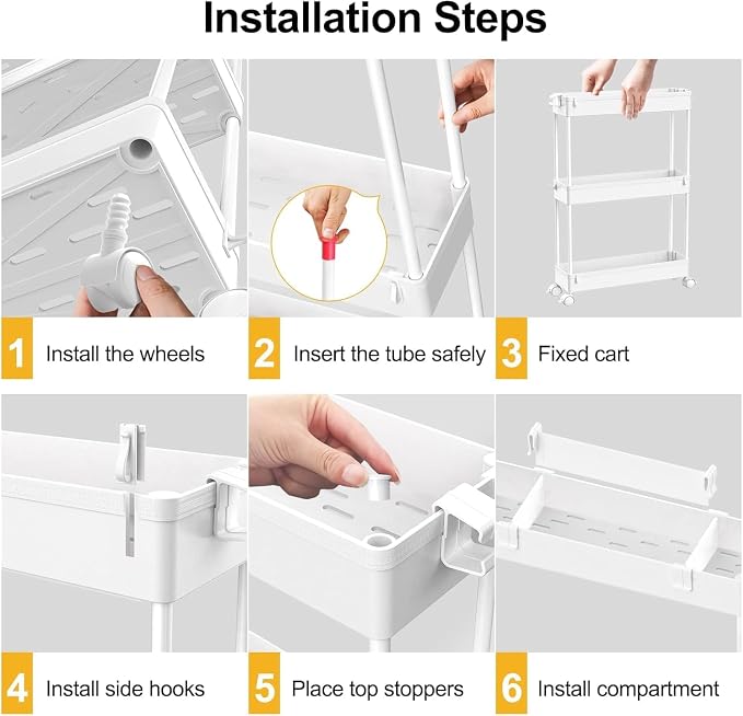 SPACELEAD 2-piece Set Slim Storage Cart 3 Tier, Bathroom Organizer Rolling - Image 6
