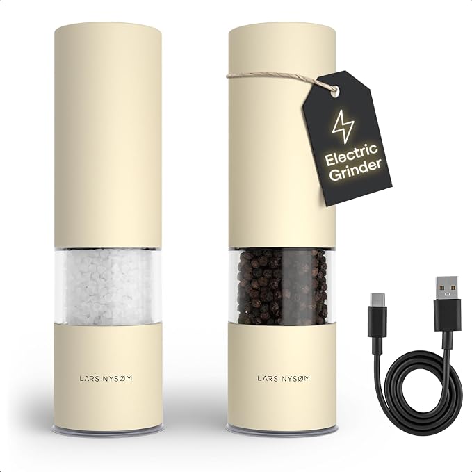 LARS NYSØM Electric Salt and Pepper Grinder Set I Automatic Salt and Pepper by LN