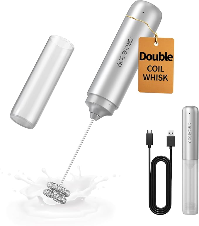 CIRCLE JOY Rechargeable Milk Frother Hanheld, Dual Coil Whisk Head Electric by CIRCLEJOY