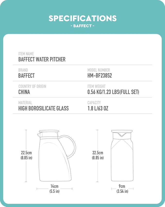 Baffect Water Pitcher, High Borosilicate Glass Jug - Image 6