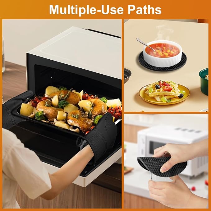 AUAUY Oven Mitts with 2 Potholders, Silicone Oven Gloves Heat Resistant 464°F - Image 6