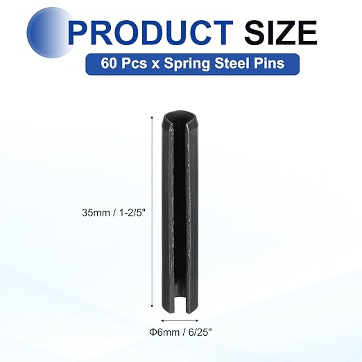 MECCANIXITY 60Pcs Slotted Split Roll Pins 6/25 Inch Dia. 1-2/5 Inch Length 65Mn - Image 2