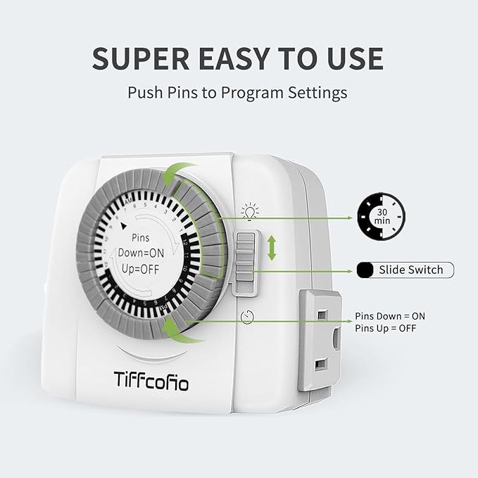 TiFFCOFiO Indoor Mechanical Outlet Timer, 3 Prong Timers - Image 3