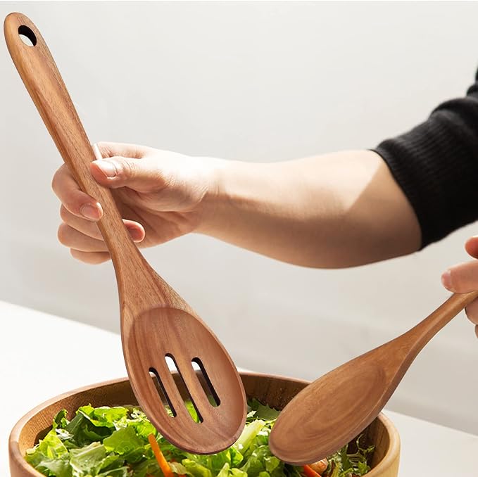 2-Piece 14 inch Large Wooden Spoon Set Non Toxic Solid Wood Spoons Cooking - Image 2