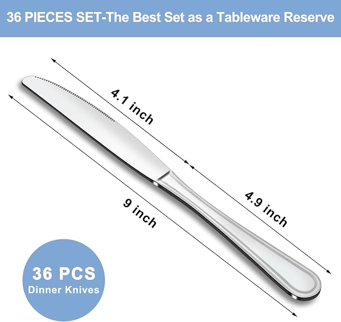 Dinner Knives Set of 36, 9” Butter Knives - Image 2