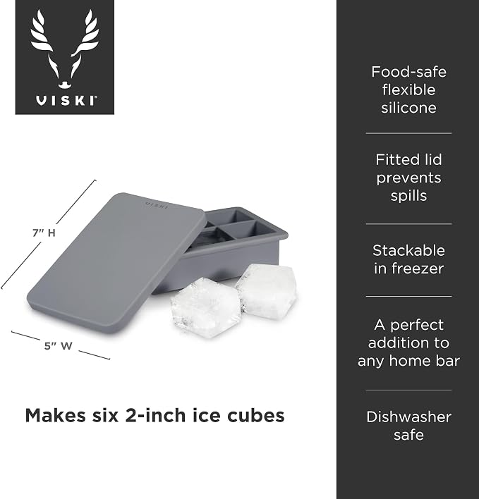 Viski Ice Cube Tray with Lid, Easy Release Large Silicone Mold, 2 Inch Ice Cubes - Image 3