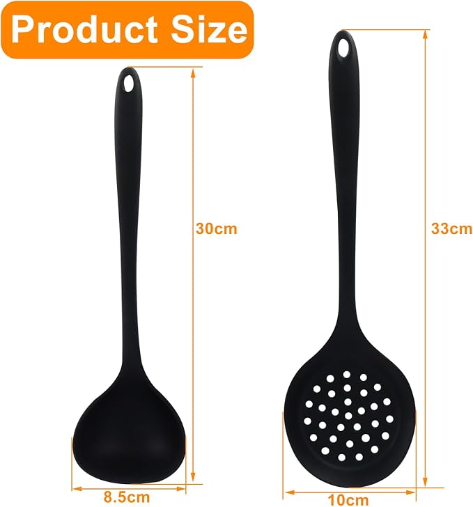 Jiozermi Silicone Soup Ladle and Slotted Spoon Set of 2, Heat Resistant Utensils - Image 2