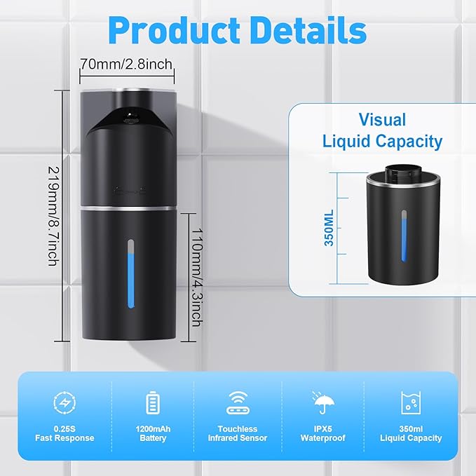 Fantictas Automatic Soap Dispenser, Touchless Hand Wall Mount Rechargeable 3 - Image 2