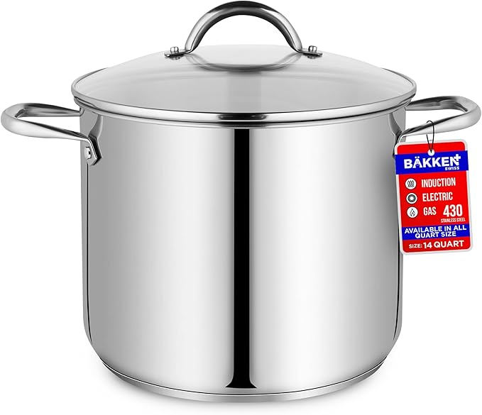 Stainless Steel Stockpot with Tempered Glass Lid 14 Quart, Durable 18/0 by Unknown