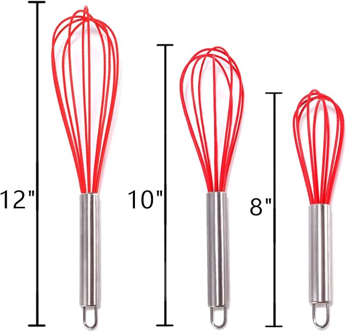 Silicone Whisk set of 3, 8+10+12in Kitchen Balloon Wire Whisks, Hand Egg Mixer - Image 2