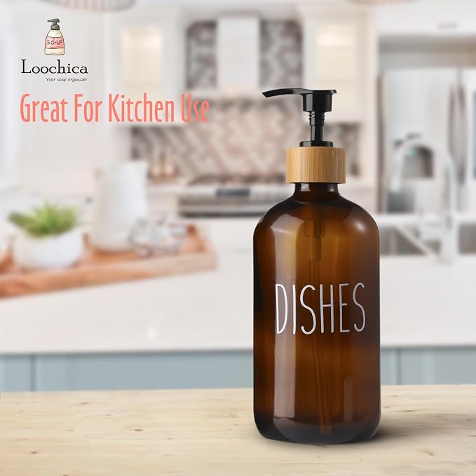 LOOCHICA Dish Amber Glass Soap Dispenser - Image 7