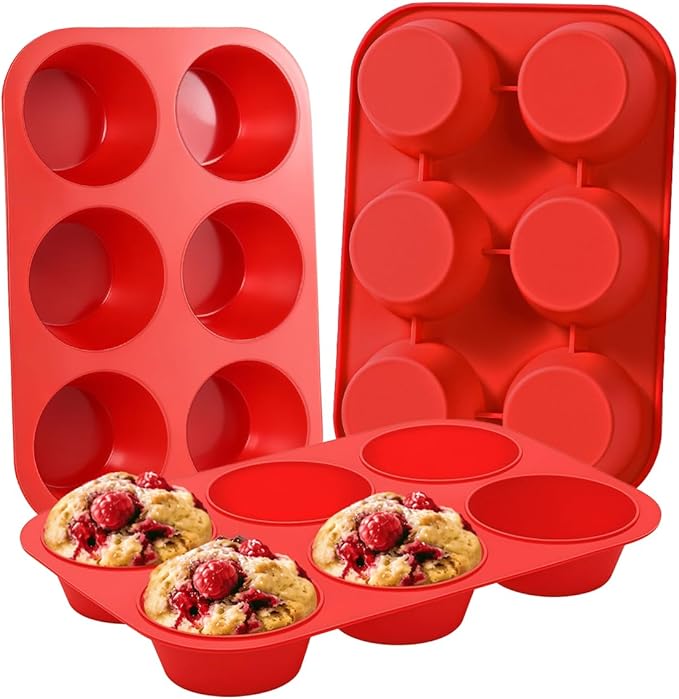 CAKETIME Silicone Jumbo Muffin Pan 3 Pack 6 Cup 3.5 Inch Large Muffin Tin Non by CAKETIME