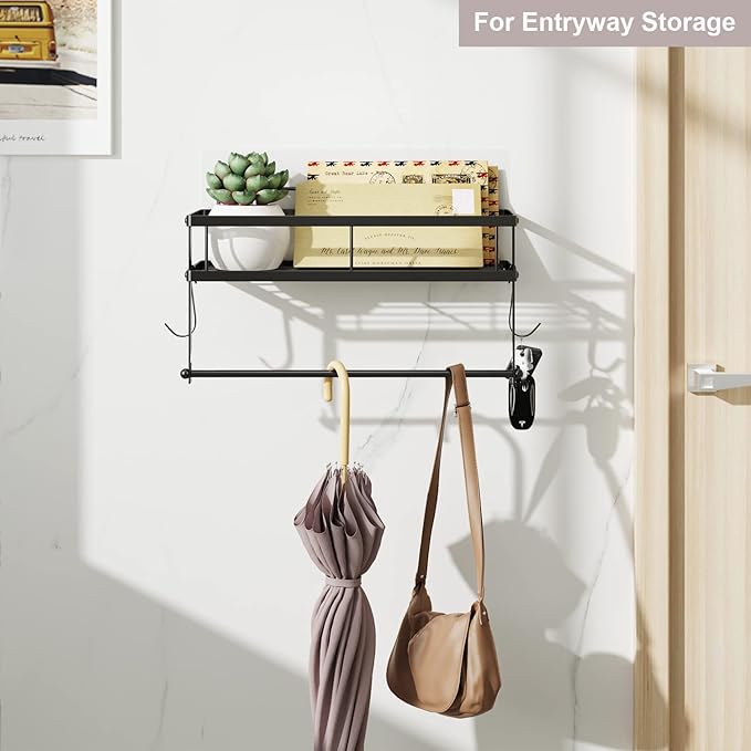 ESOW Paper Towel Holder with Shelf Storage, Adhesive Wall Mount 2-in-1 Basket - Image 5