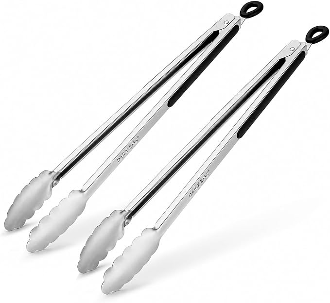 Grill Tongs, 17 Inch Extra Long BBQ Tongs, Premium Stainless Steel Metal Tongs by DAILYKISN