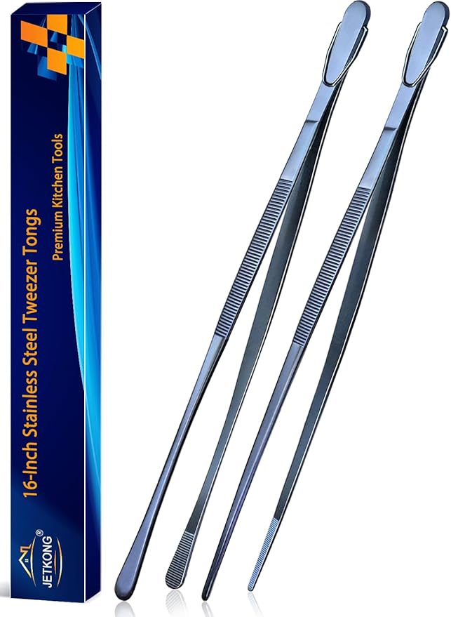 JETKONG 2 Pcs 16-Inch Heavy Duty Cooking Tweezers Extra Long Stainless Steel by JETKONG
