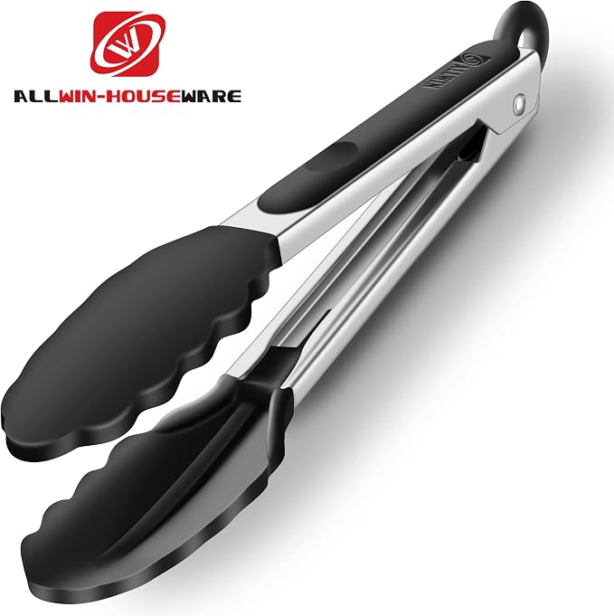 2 Pack Black Kitchen Tongs, Premium Silicone BPA Free Non-Stick Stainless Steel - Image 6