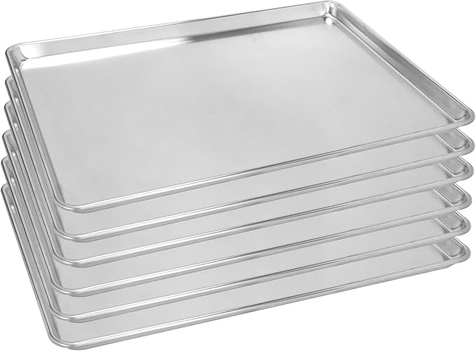 6 Pack Full Size Baking Sheet Pan, Aluminum Commercial Cookie Sheet Pan by FSUON