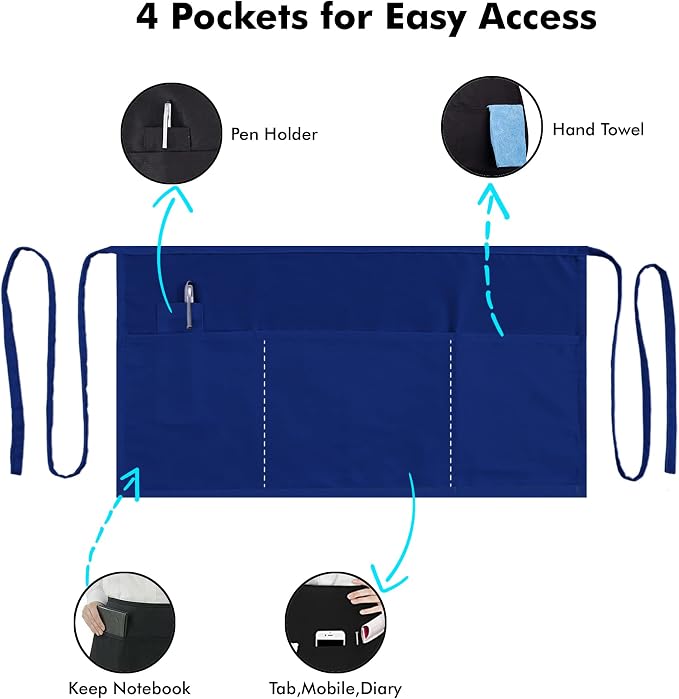 Dreamology Waitress Apron with Pockets, Server Aprons with 3 Pockets, Short & - Image 4