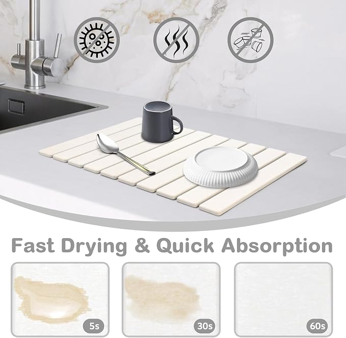 Large Stone Dish Drying Mat for Kitchen Counter, Collapsible Quick Drying Mat - Image 4