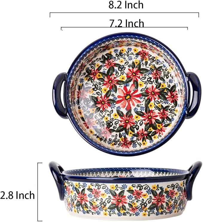 Red Daisy Flower Vintage Style Ceramic Bakeware Casserole Dish Baking Pan - Image 2